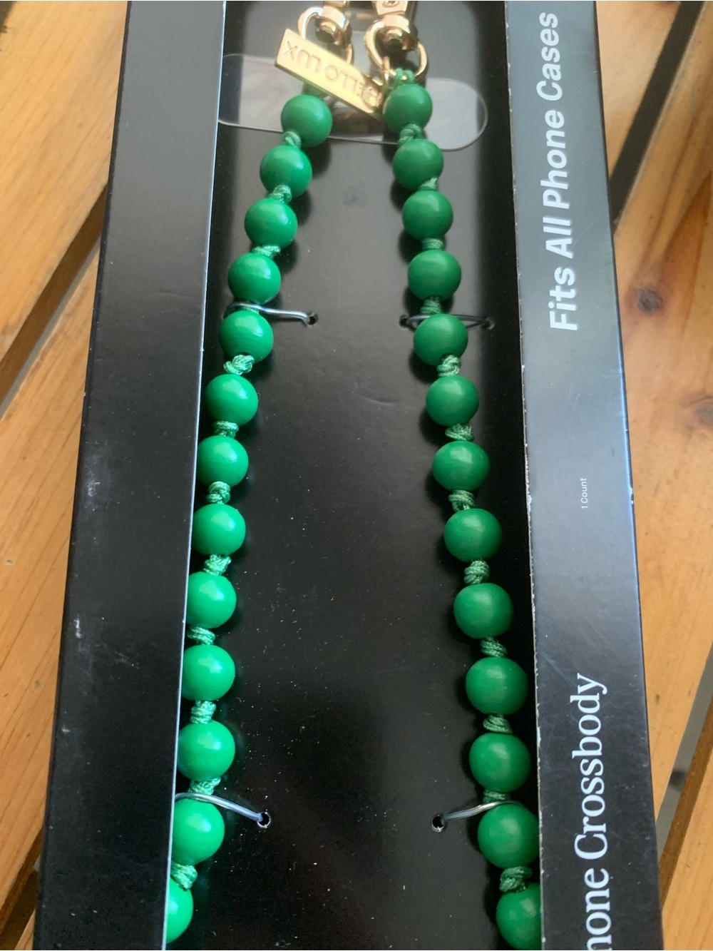 NIB Green Beaded Crossbody phone Strap with Gold Hardware